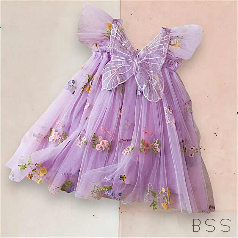 Vestido Infantil Tule Borboletas Jardim Encantado