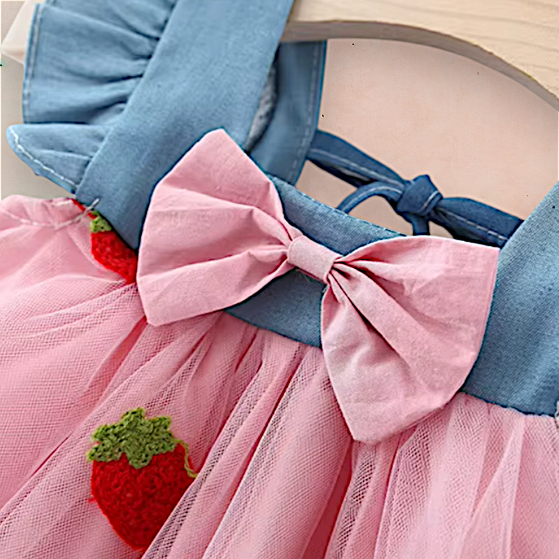 Vestido Infantil Tule e Jeans Moranguinho