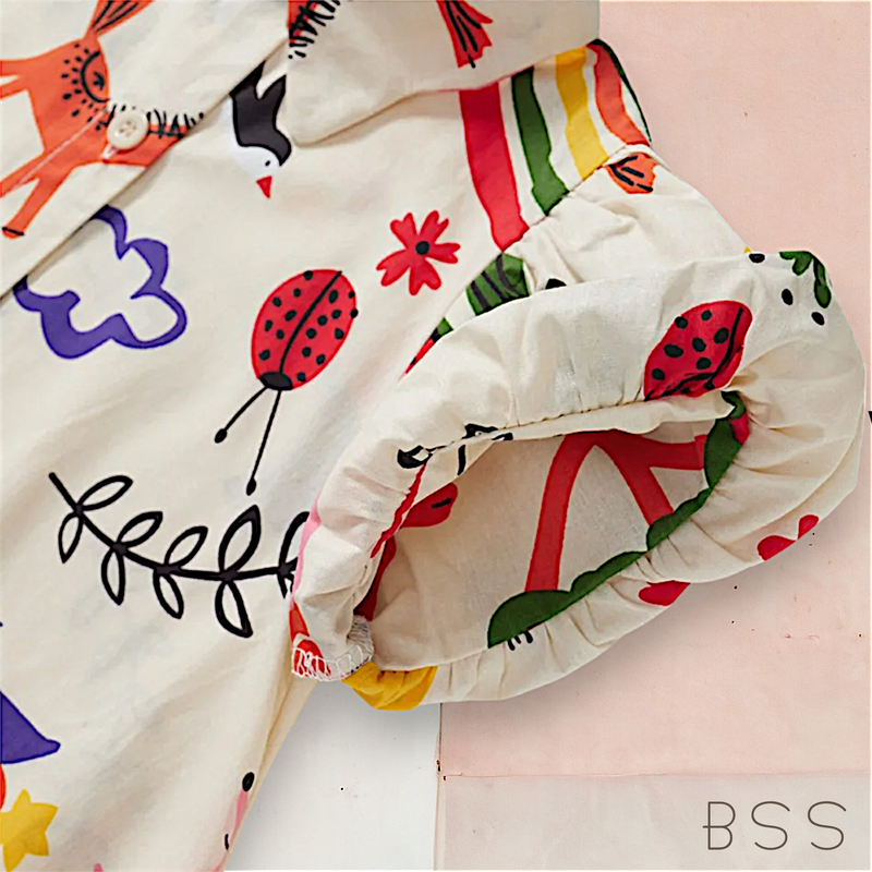 Vestido Infantil Estampado Manga Balonê