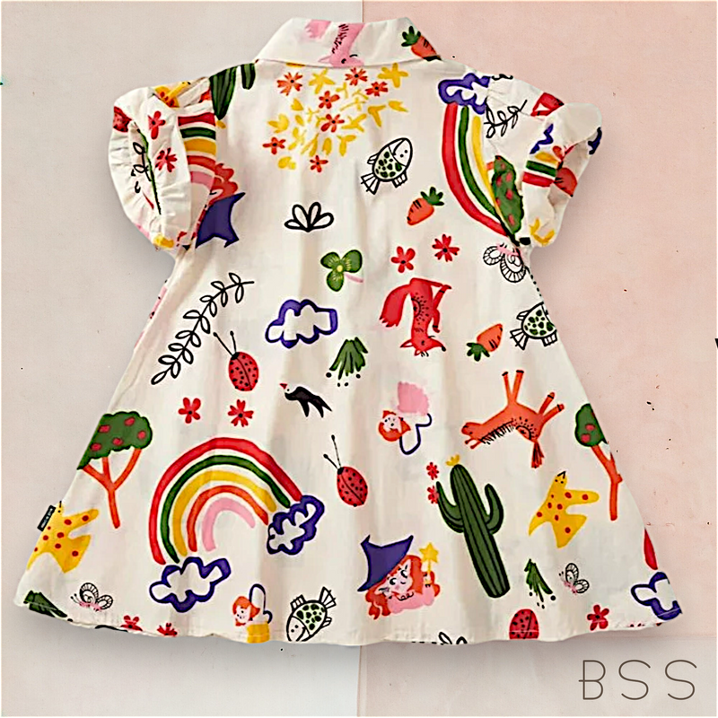 Vestido Infantil Estampado Manga Balonê