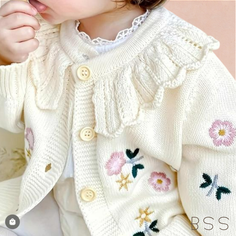 Casaco Infantil Tricot Bordado Floral