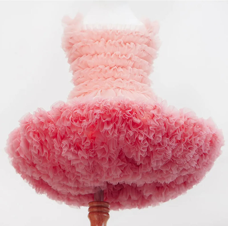 Vestido Infantil Tule com Babados e Alçinha