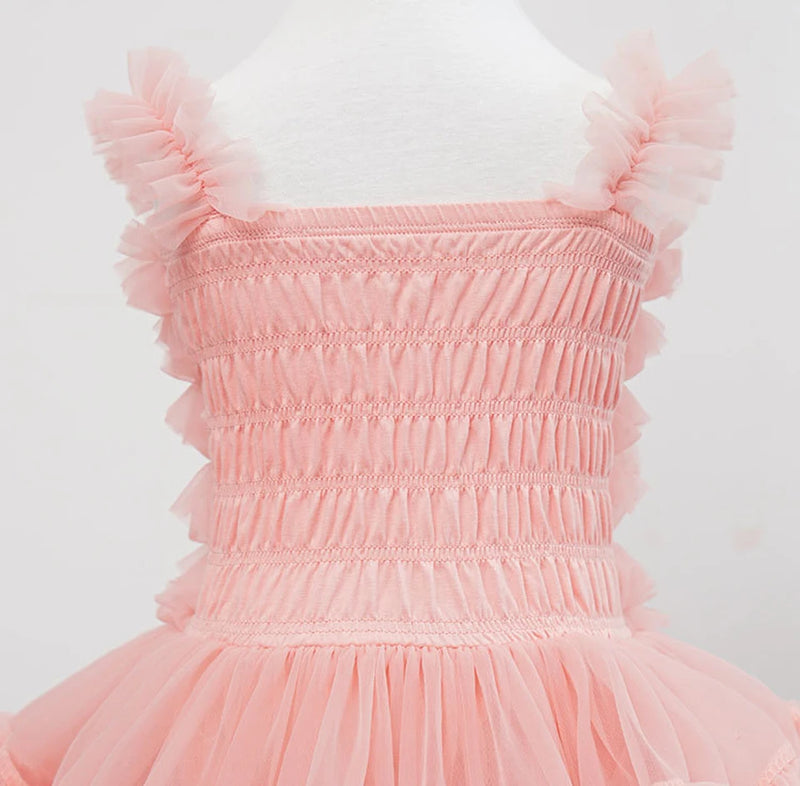Vestido Infantil Tule com Babados e Alçinha