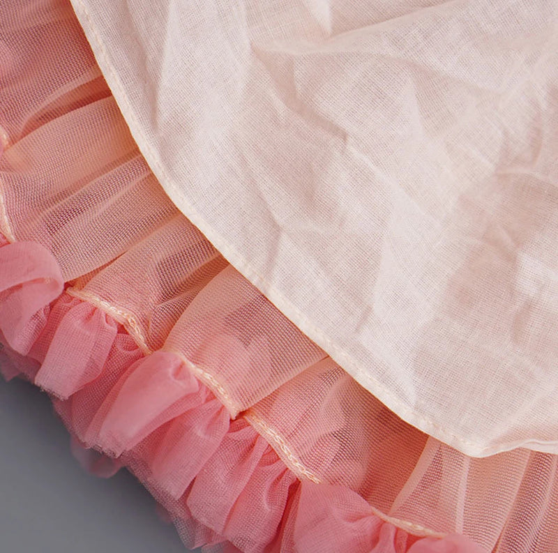 Vestido Infantil Tule com Babados e Alçinha