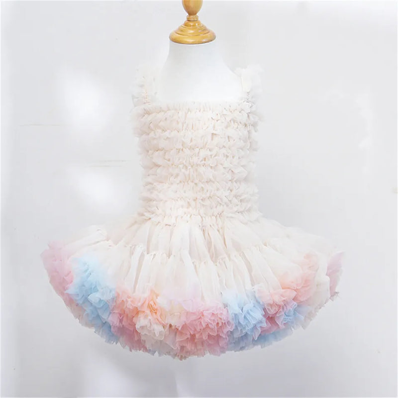 Vestido Infantil Tule com Babados e Alçinha